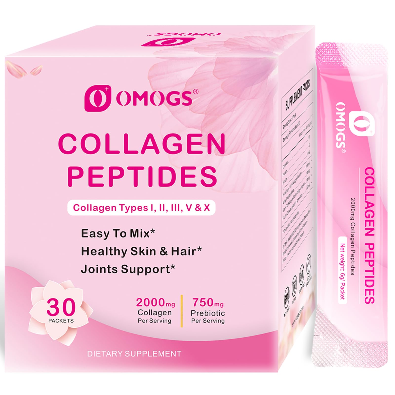 OMOGS Collagen Peptides Powder, with Prebiotics & Cranberry Extract -Hydrolyzed Collagen Peptides Support Hair, Skin, Nail, Bone & Digestive Health - Maple Wellness Supplements