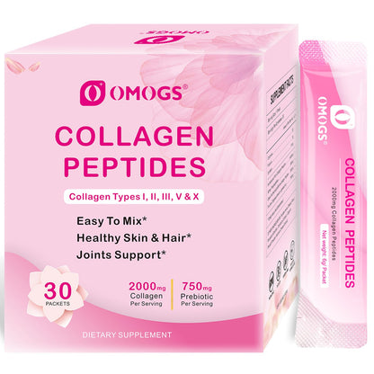 OMOGS Collagen Peptides Powder, with Prebiotics & Cranberry Extract -Hydrolyzed Collagen Peptides Support Hair, Skin, Nail, Bone & Digestive Health - Maple Wellness Supplements