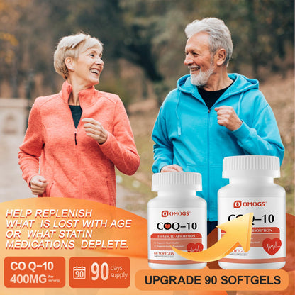 OMOGS CoQ10 400mg Softgels, Coenzyme Q10 High Absorption Supplements Support Heart Health, Cardiovascular Health, Immune System - Maple Wellness Supplements