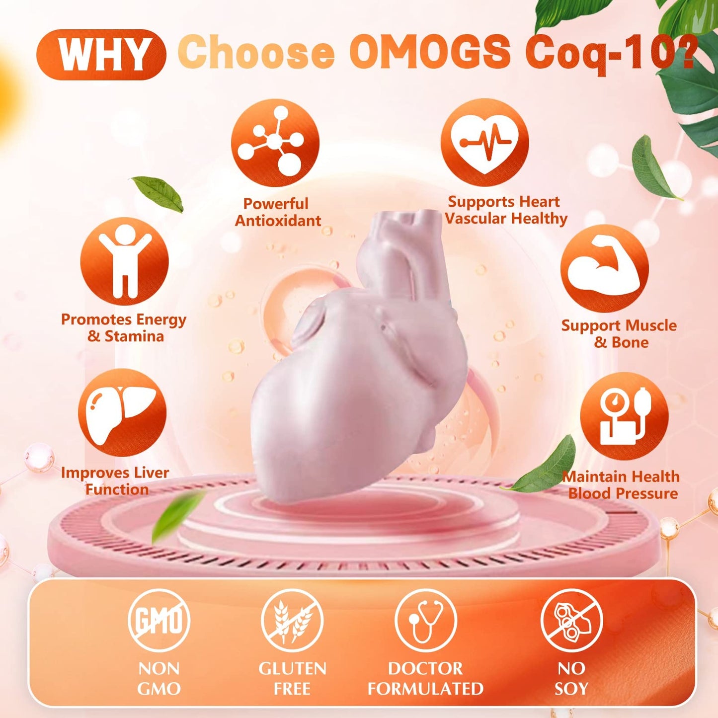 OMOGS CoQ10 400mg Softgels, Coenzyme Q10 High Absorption Supplements Support Heart Health, Cardiovascular Health, Immune System - Maple Wellness Supplements