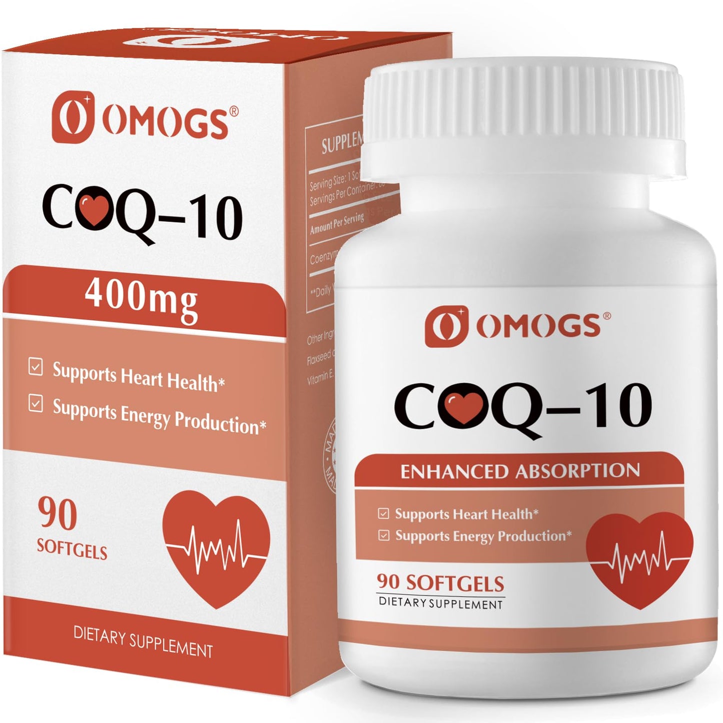 OMOGS CoQ10 400mg Softgels, Coenzyme Q10 High Absorption Supplements Support Heart Health, Cardiovascular Health, Immune System - Maple Wellness Supplements