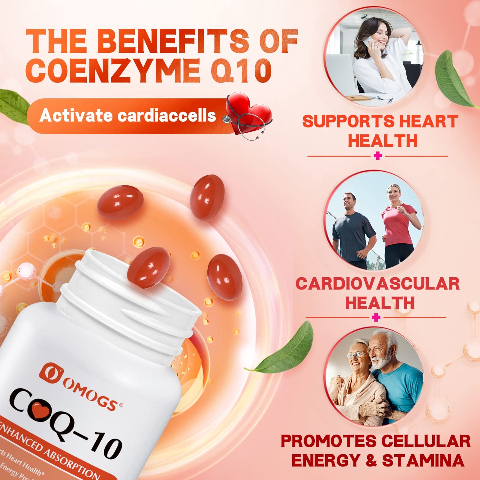 OMOGS CoQ10 400mg Softgels, Coenzyme Q10 High Absorption Supplements Support Heart Health, Cardiovascular Health, Immune System - Maple Wellness Supplements