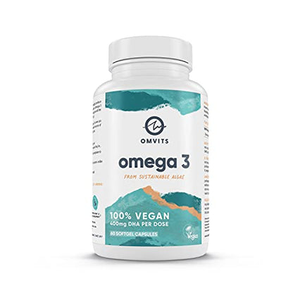 Omvits Vegan Omega 3 DHA from Algae Oil 1000mg - 60 Softgel Capsules with Vitamin E - Maple Wellness Supplements