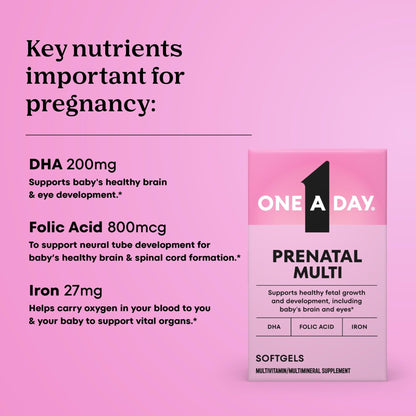 One A Day Prenatal Vitamins- Folic Acid, Iron, Omega- 3 (DHA), Pregnancy Vitamins for Women, Prenatal Multivitamin for Mom and Baby Support - Maple Wellness Supplements