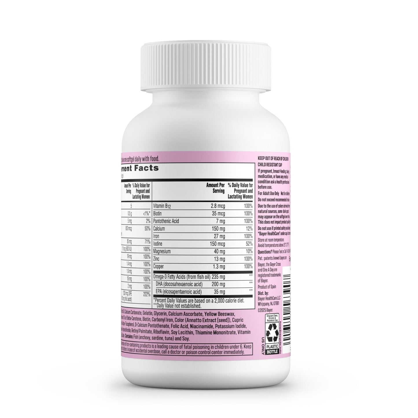 One A Day Prenatal Vitamins- Folic Acid, Iron, Omega- 3 (DHA), Pregnancy Vitamins for Women, Prenatal Multivitamin for Mom and Baby Support - Maple Wellness Supplements
