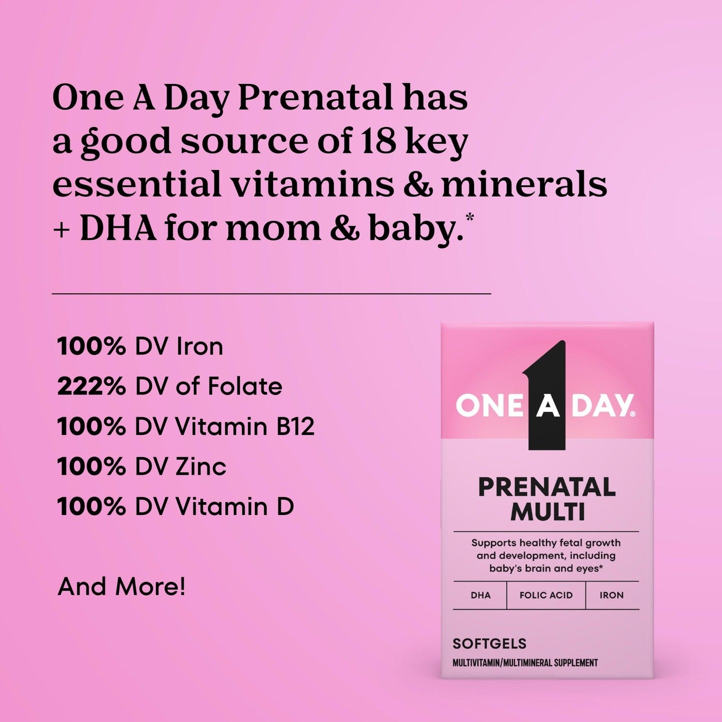 One A Day Prenatal Vitamins- Folic Acid, Iron, Omega- 3 (DHA), Pregnancy Vitamins for Women, Prenatal Multivitamin for Mom and Baby Support - Maple Wellness Supplements