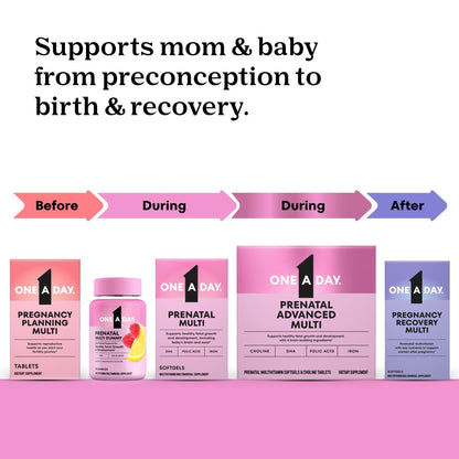 One A Day Prenatal Vitamins- Folic Acid, Iron, Omega- 3 (DHA), Pregnancy Vitamins for Women, Prenatal Multivitamin for Mom and Baby Support - Maple Wellness Supplements