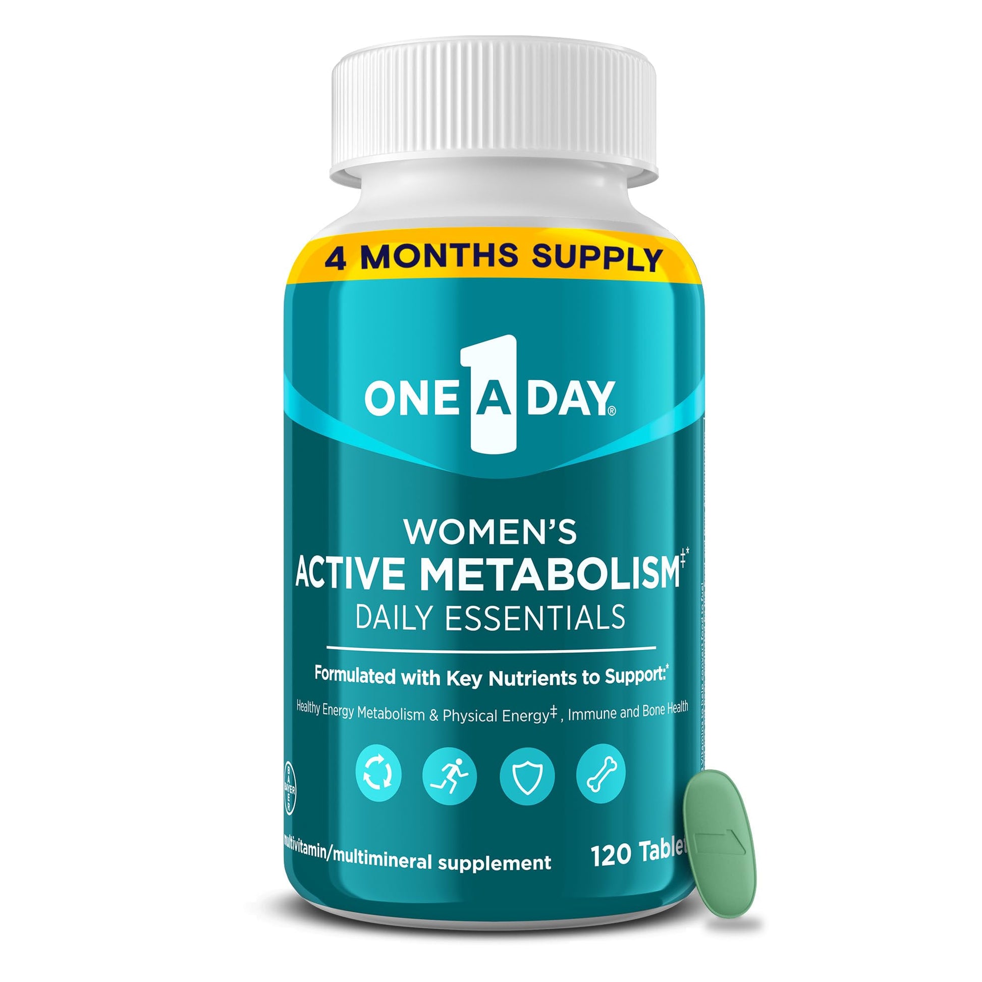 One A Day Women's Active Metabolism Daily Essential, Multivitamin for Women, Metabolism Support, Vitamins for Women with All 8 B-Vitamins, Vitamin D, Magnesium & More,120 Count - Maple Wellness Supplements