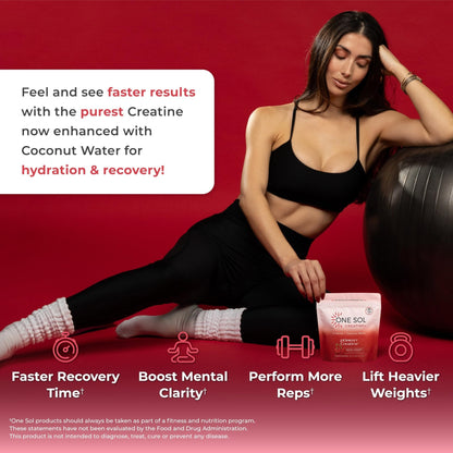 One Sol Creatine for Women, All Natural Women's Creatine Powder w Pure Creatine & Coconut Water, Increase Lean Muscle Mass, Reduce Recovery Time, Promote Brain & Bone Health (Sour Cherry, 60 Servings) - Maple Wellness Supplements
