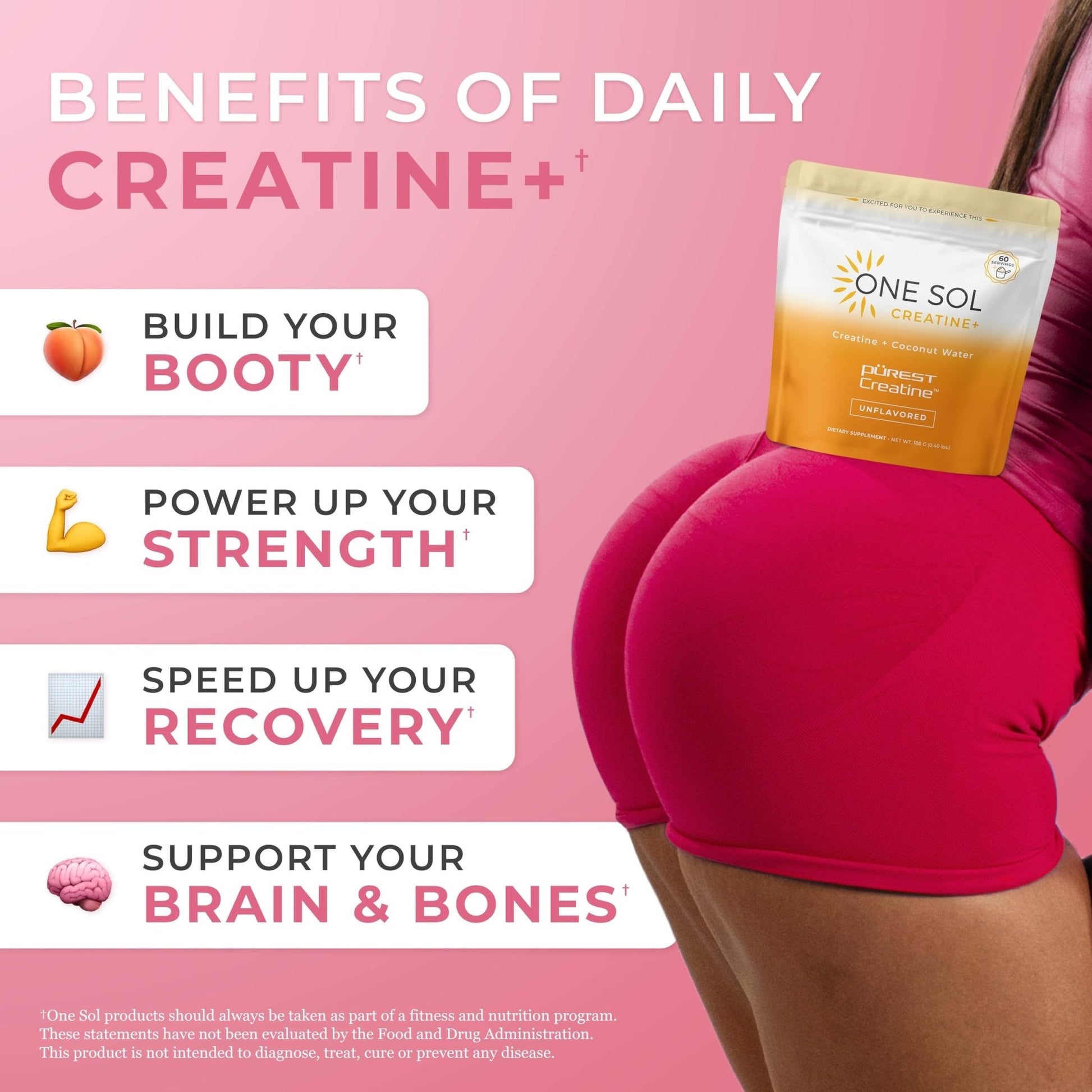 One Sol Creatine for Women, All Natural Women's Creatine Powder w Pure Creatine & Coconut Water, Increase Lean Muscle Mass, Reduce Recovery Time, Promotes Brain & Bone Health (Unflavored, 60 Servings) - Maple Wellness Supplements