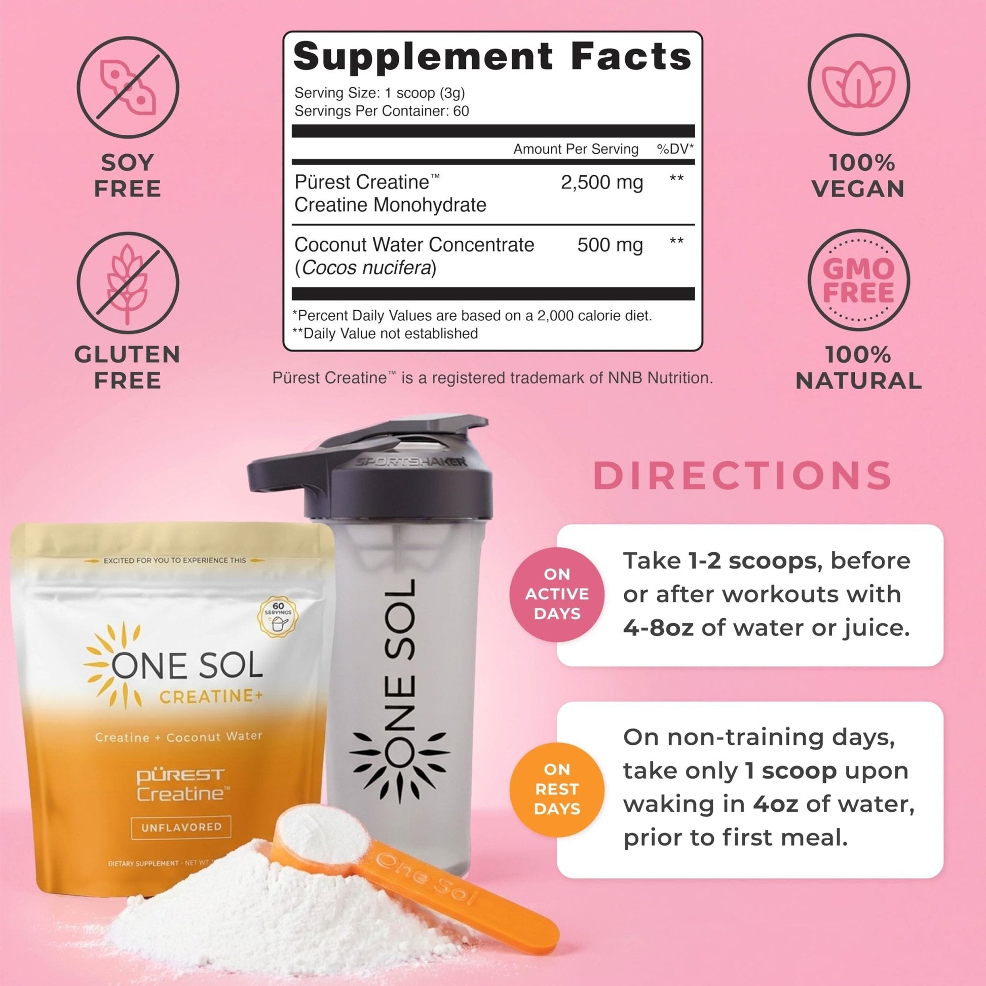 One Sol Creatine for Women, All Natural Women's Creatine Powder w Pure Creatine & Coconut Water, Increase Lean Muscle Mass, Reduce Recovery Time, Promotes Brain & Bone Health (Unflavored, 60 Servings) - Maple Wellness Supplements