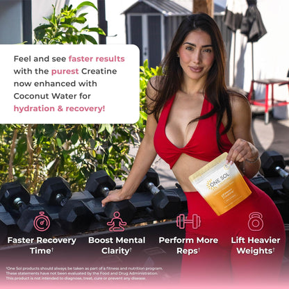 One Sol Creatine for Women, All Natural Women's Creatine Powder w Pure Creatine & Coconut Water, Increase Lean Muscle Mass, Reduce Recovery Time, Promotes Brain & Bone Health (Unflavored, 60 Servings) - Maple Wellness Supplements