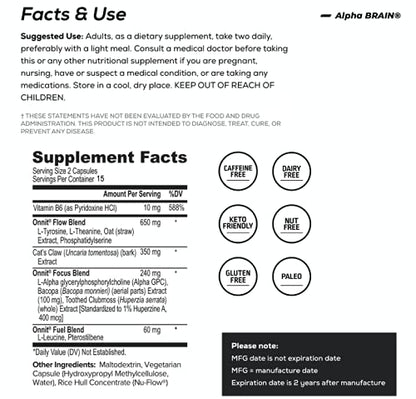 ONNIT Alpha Brain (60ct) - Over 1 Million Bottles Sold - Premium Nootropic Brain Supple - Maple Wellness Supplements