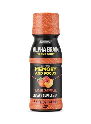ONNIT Alpha Brain Focus Shot, Peach Flavor, Nootropic Dietary Supplement Drink That Supports Energy, Focus, and Mood, IGEN™ Non-GMO Tested, 2.5 fl oz, 6 Count - Maple Wellness Supplements