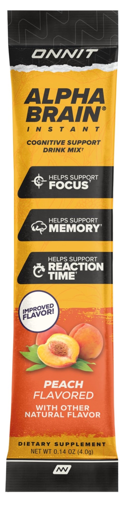 ONNIT Alpha Brain Instant Cognitive Support Drink Mix, Nootropic Supplement for Focus, Memory and Clarity, Peach Flavor, 0.13 oz Packets, 30 Count - Maple Wellness Supplements