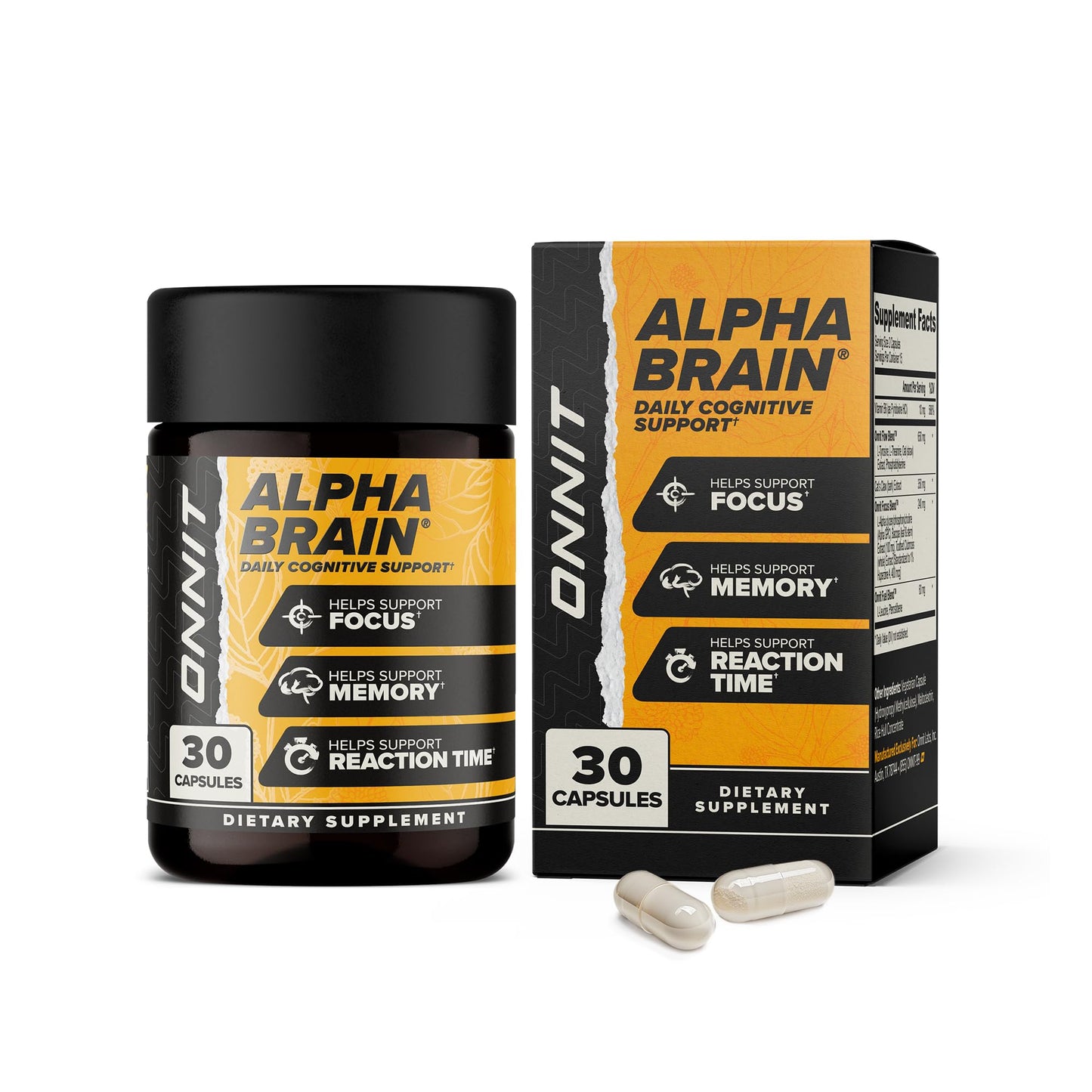 ONNIT Alpha Brain Nootropic Brain Supplement for Focus, Memory, Mental Clarity, Cognitive Support with L-Theanine and Vitamin B6, 30 Count Capsules - Maple Wellness Supplements