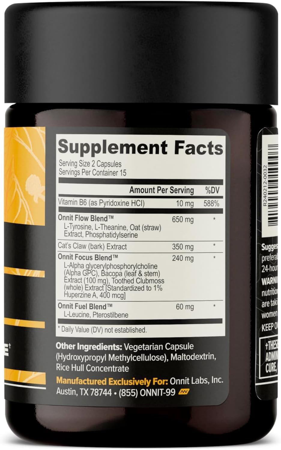 ONNIT Alpha Brain Nootropic Brain Supplement for Focus, Memory, Mental Clarity, Cognitive Support with L-Theanine and Vitamin B6, 30 Count Capsules - Maple Wellness Supplements