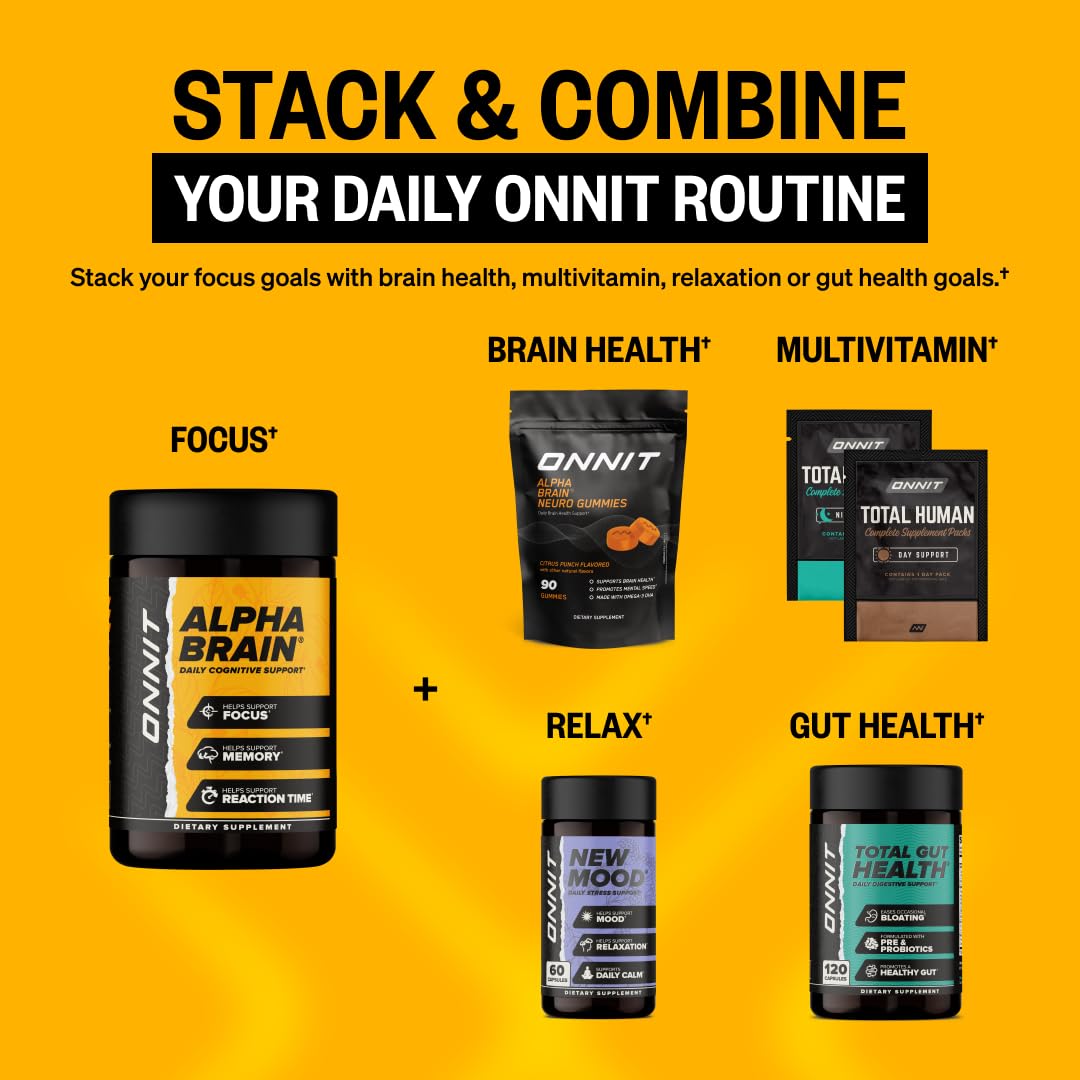 ONNIT Alpha Brain Nootropic Brain Supplement for Focus, Memory, Mental Clarity, Cognitive Support with L-Theanine and Vitamin B6, 30 Count Capsules - Maple Wellness Supplements
