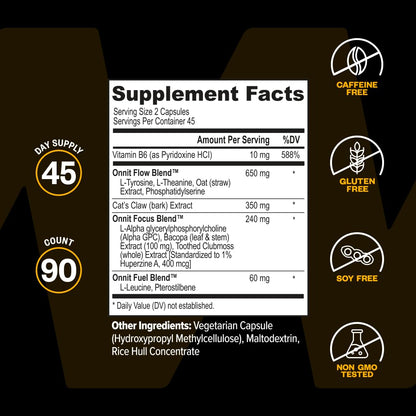 ONNIT Alpha Brain Nootropic Brain Supplement for Focus, Memory, Mental Clarity, Cognitive Support with L-Theanine and Vitamin B6, 90 Count - Maple Wellness Supplements