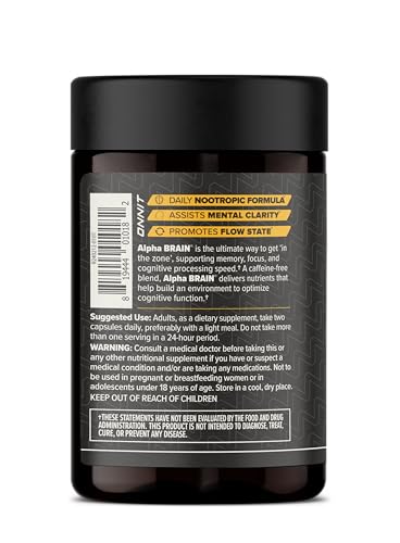 ONNIT Alpha Brain Nootropic Brain Supplement for Focus, Memory, Mental Clarity, Cognitive Support with L-Theanine and Vitamin B6, 90 Count - Maple Wellness Supplements