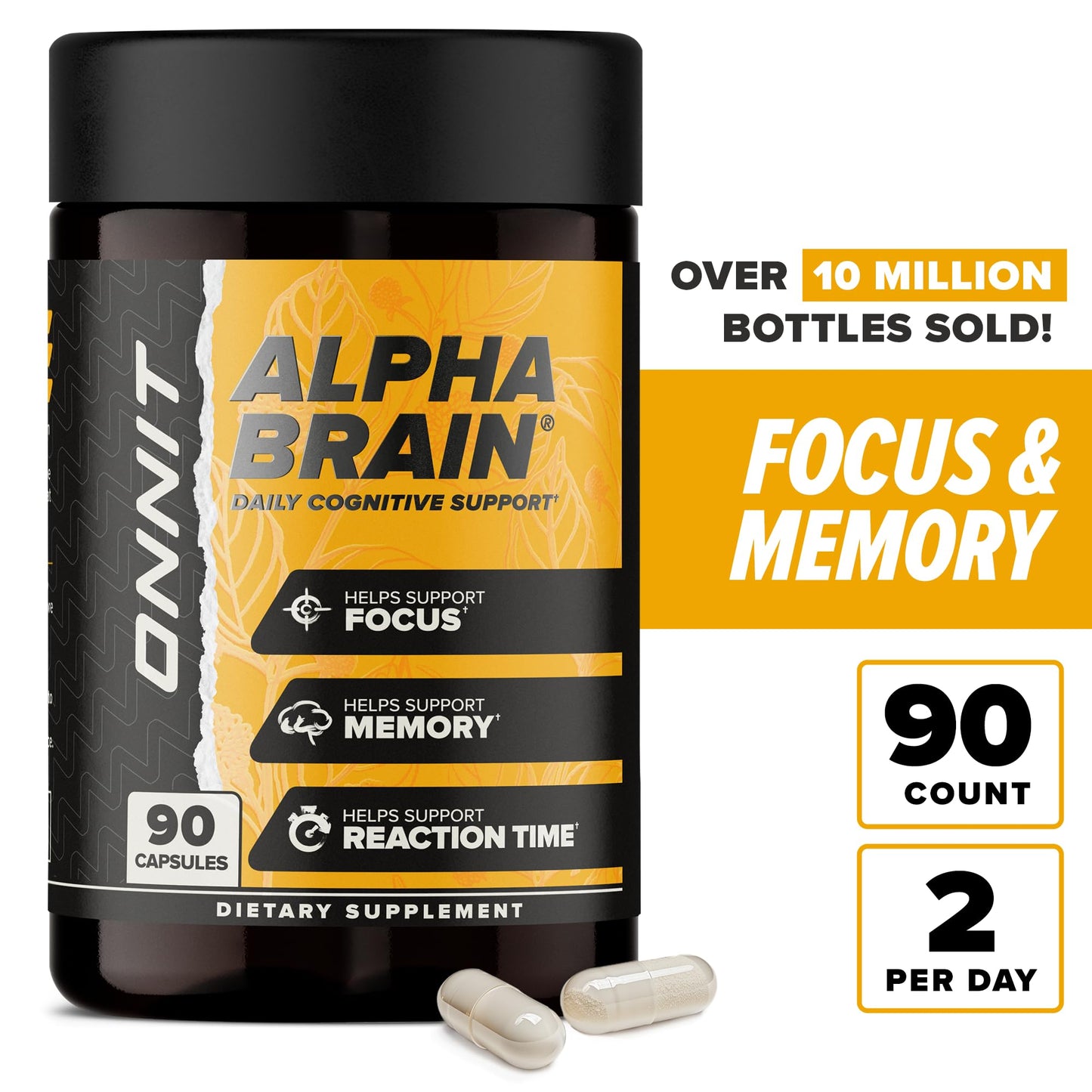 ONNIT Alpha Brain Nootropic Brain Supplement for Men and Women, IGEN Non-GMO Tested, Memory, Mental Clarity, Cognitive Support and Focus Capsules with L-Theanine and Vitamin B6 (90 Count) - Maple Wellness Supplements
