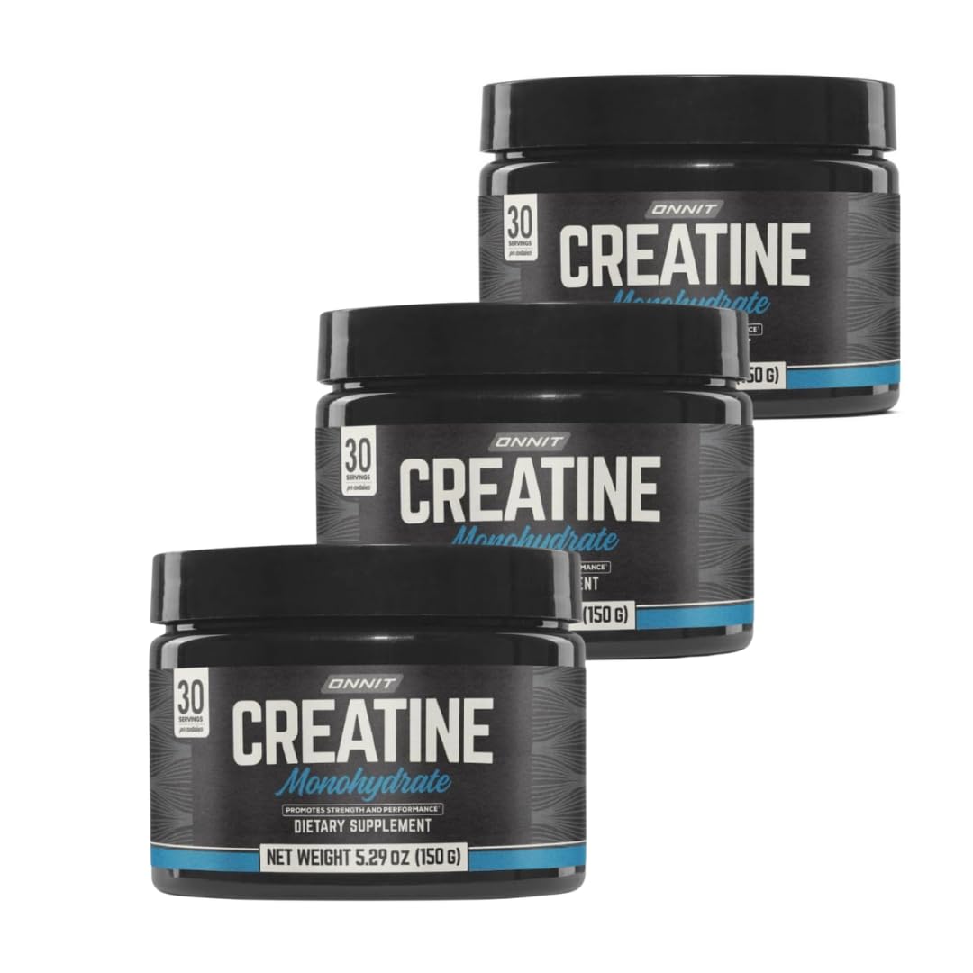 ONNIT Creatine Monohydrate Powder – IGEN™ Non-GMO Tested, 5g Premium Creatine for Muscle Strength, Power & Lean Mass, Supports Brain Health & Cellular Energy, Unflavored, 30 Servings, 5.29 oz 3-Pack - Maple Wellness Supplements
