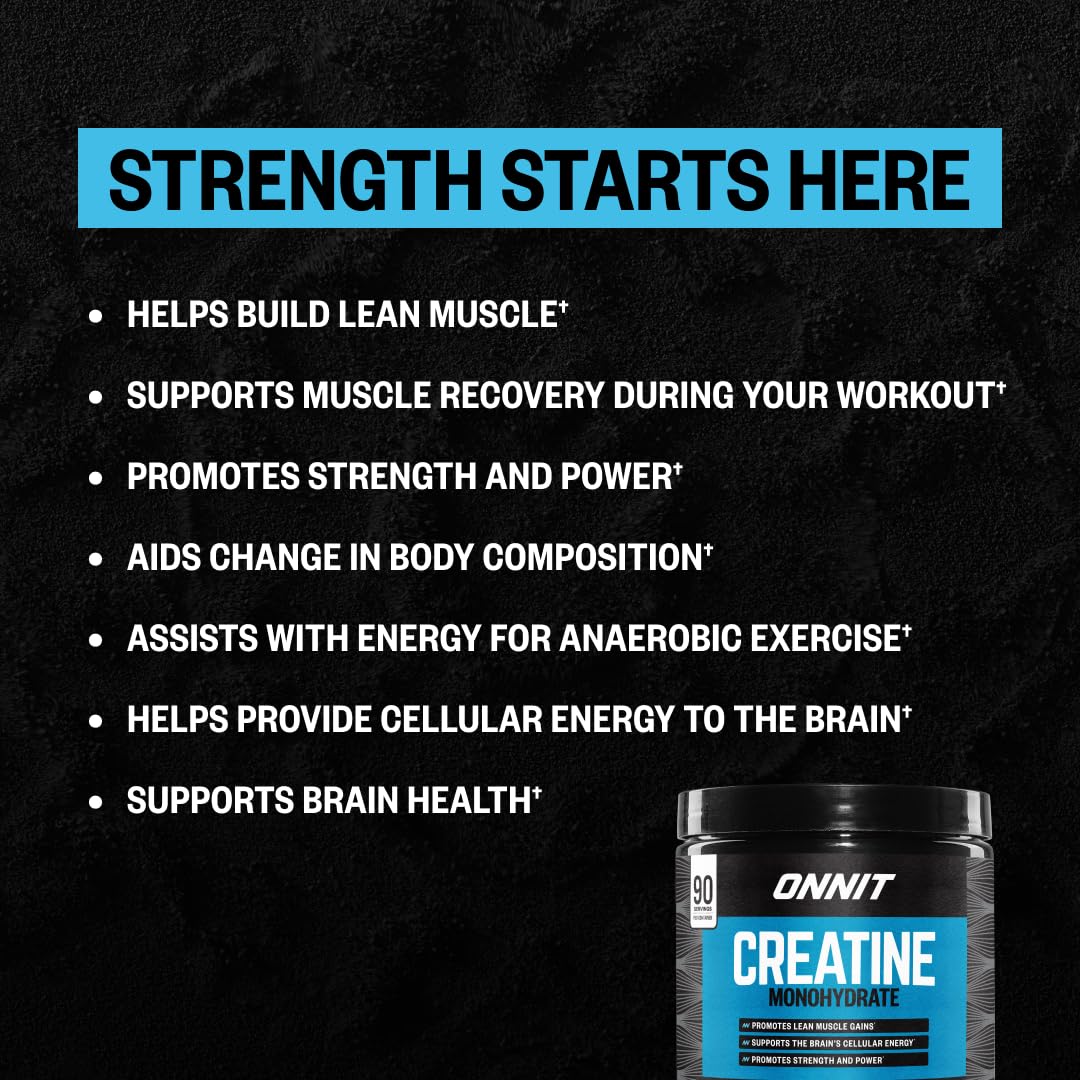 ONNIT Creatine Monohydrate Powder – Unflavored, 90-Serving Value Size – Supports Strength, Lean Muscle, and Brain Energy† – Keto Friendly, No Fillers, 90 Servings, 15.29 oz - Maple Wellness Supplements