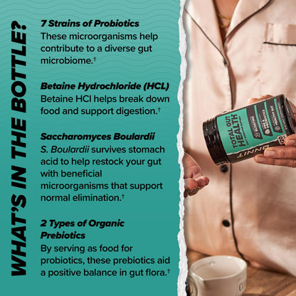 ONNIT Total Gut Health Daily Digestive Support, IGEN™ Non-GMO Tested Digestion Supplement for Women and Men with 7 Strains of Probiotics, - Maple Wellness Supplements