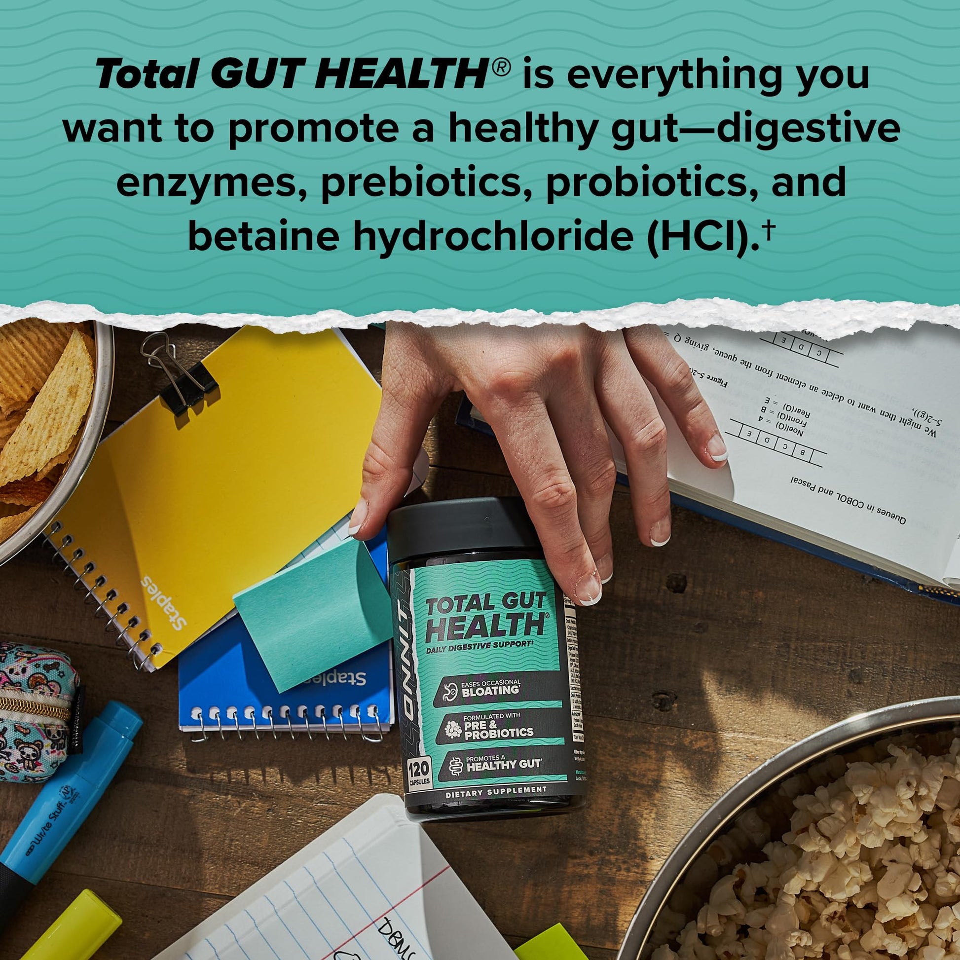 ONNIT Total Gut Health Daily Digestive Support, IGEN™ Non-GMO Tested Digestion Supplement for Women and Men with 7 Strains of Probiotics, - Maple Wellness Supplements