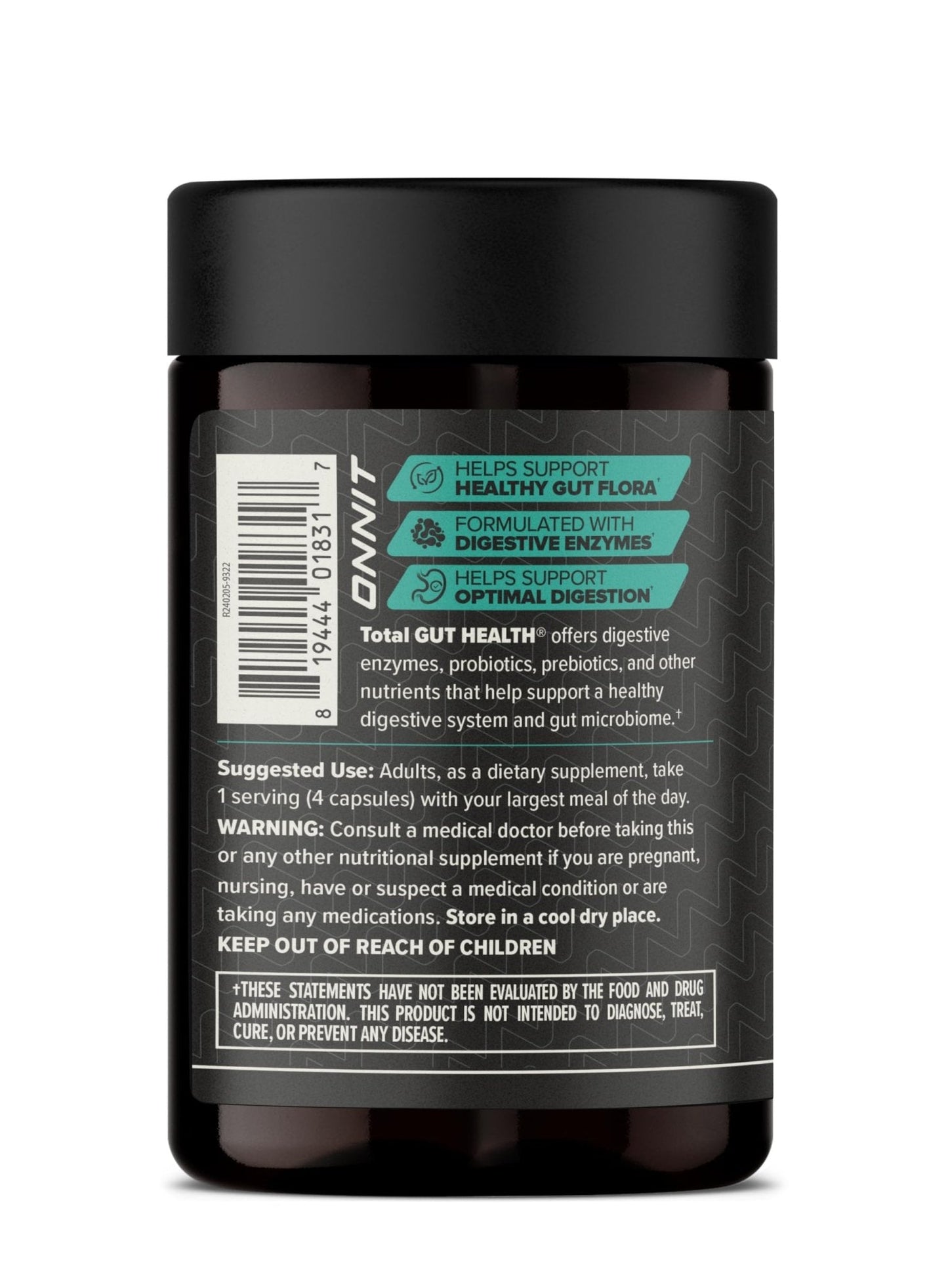 ONNIT Total Gut Health Daily Digestive Support, IGEN Non-GMO Tested Digestion Supplement for Women and Men with 7 Strains of Probiotics, Prebiotics, - Maple Wellness Supplements