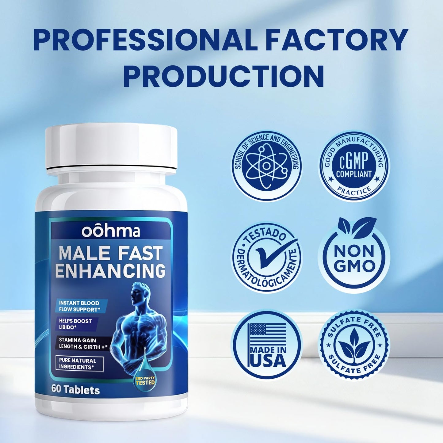 Oohma New Male Enhancing Supplement, Designed to be Fast Acting for Blood Flow to Gain Length & Girth + Stamina, Maca, Epimedium, and Other Natural Ingredients, 3rd Party Tested Supplement 60 Tablets - Maple Wellness Supplements