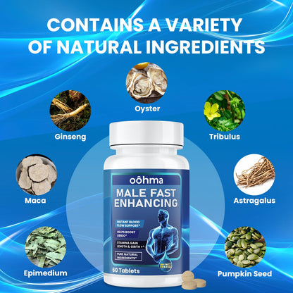 Oohma New Male Enhancing Supplement, Designed to be Fast Acting for Blood Flow to Gain Length & Girth + Stamina, Maca, Epimedium, and Other Natural Ingredients, 3rd Party Tested Supplement 60 Tablets - Maple Wellness Supplements