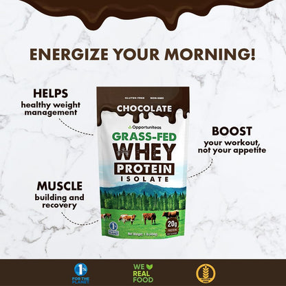 Opportuniteas Chocolate Whey Protein Powder - Grass Fed Whey Isolate + Organic Cacao - Maple Wellness Supplements
