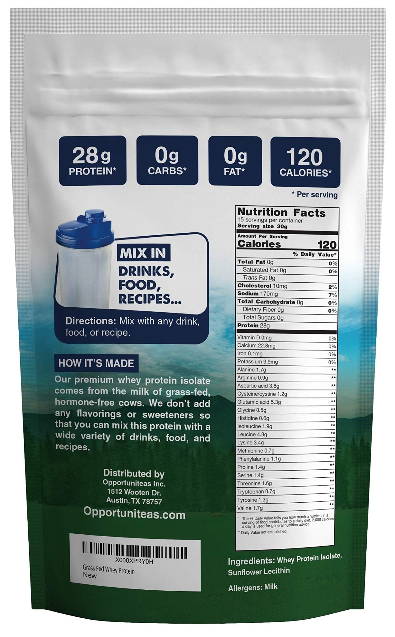 Opportuniteas Grass Fed Whey Protein Isolate Powder - Unflavored Whey Protein Isolate - Maple Wellness Supplements