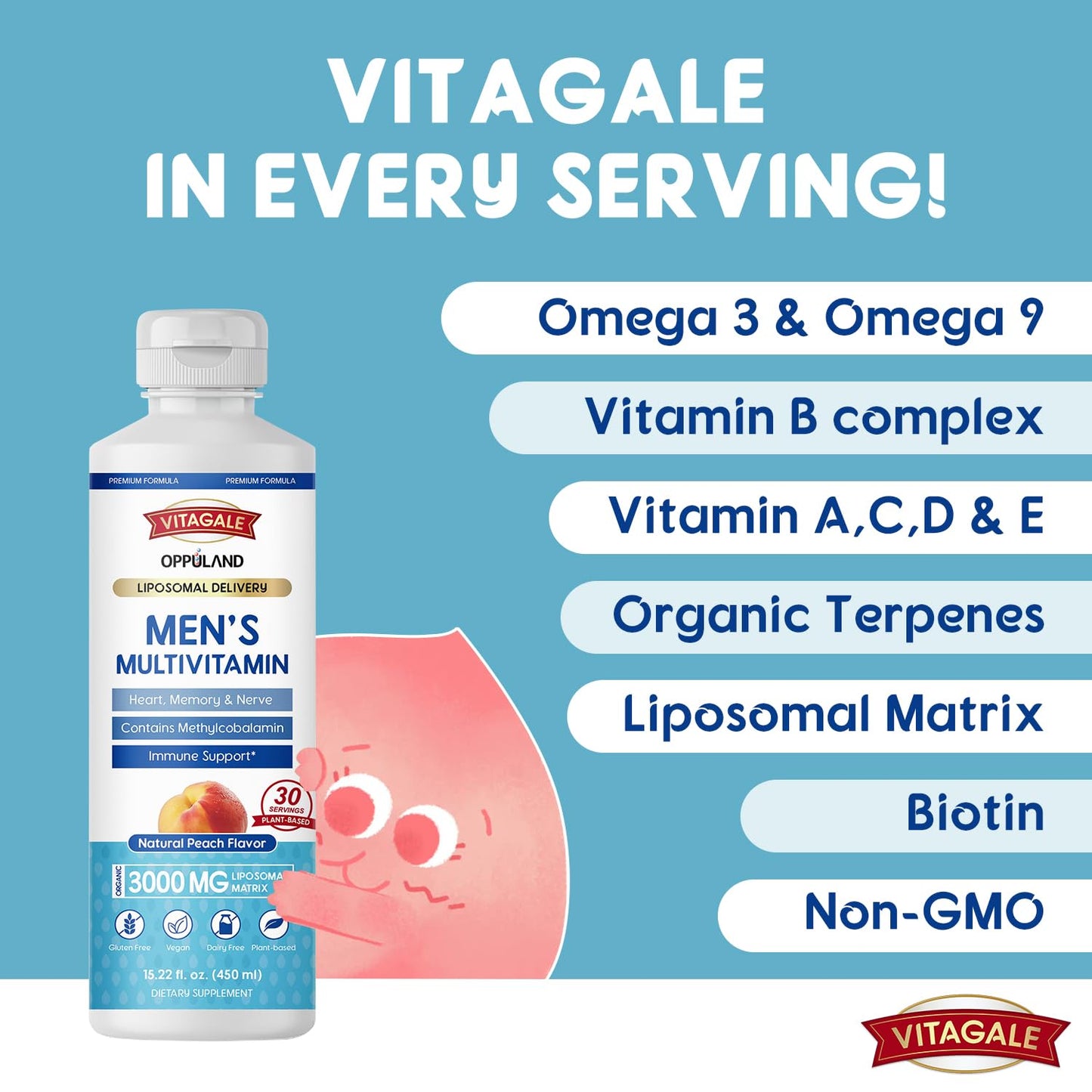 oppuland - Men's Multivitamin - Liquid Supplement - Liposomal Delivery - Daily Multi Vitamin with Biotin B Complex Omega-3 - Hair & Nail Support Vitamin - Maple Wellness Supplements