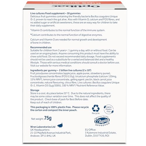 Optibac Kids Probiotic with Vitamin D & Calcium for Immune System Support & Gut Health - Maple Wellness Supplements
