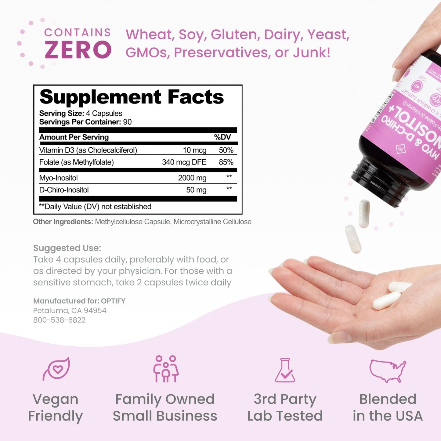 Optify Inositol Supplement for Women – 90-Day Supply – Myo-Inositol and D-Chiro Inositol with Folate and Vitamin D – 40:1 Ratio – Hormone Balance & Ovarian Support - 360 Capsules - Maple Wellness Supplements