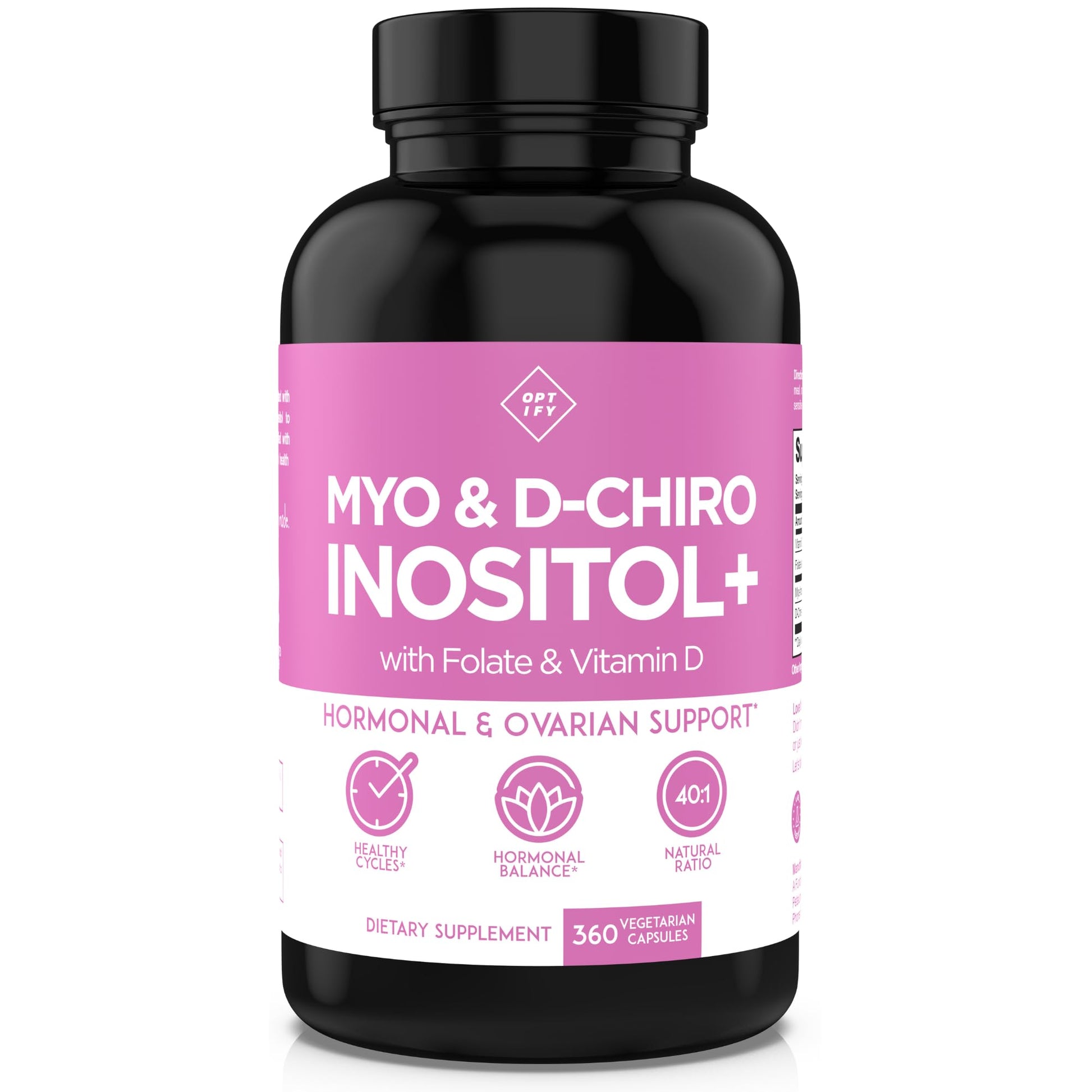 Optify Inositol Supplement for Women – 90-Day Supply – Myo-Inositol and D-Chiro Inositol with Folate and Vitamin D – 40:1 Ratio – Hormone Balance & Ovarian Support - 360 Capsules - Maple Wellness Supplements