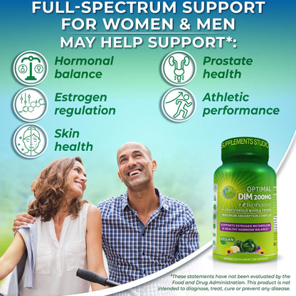 Optimal DIM 200mg Supplement for Women and Men - Made with Organic Whole Foods - Estrogen & Hormone Balance Support Diindolylmethane Complex - Maximum Absorption Delayed-Release Capsules - 60 Count - Maple Wellness Supplements