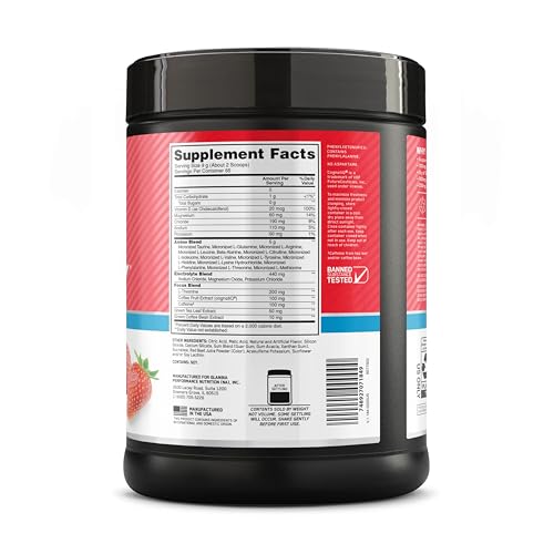 Optimum Nutrition Amino Energy Powder Plus Focus, with BCAA, Electrolytes, and Caffeine, Strawberry Burst, 65 Servings - Maple Wellness Supplements
