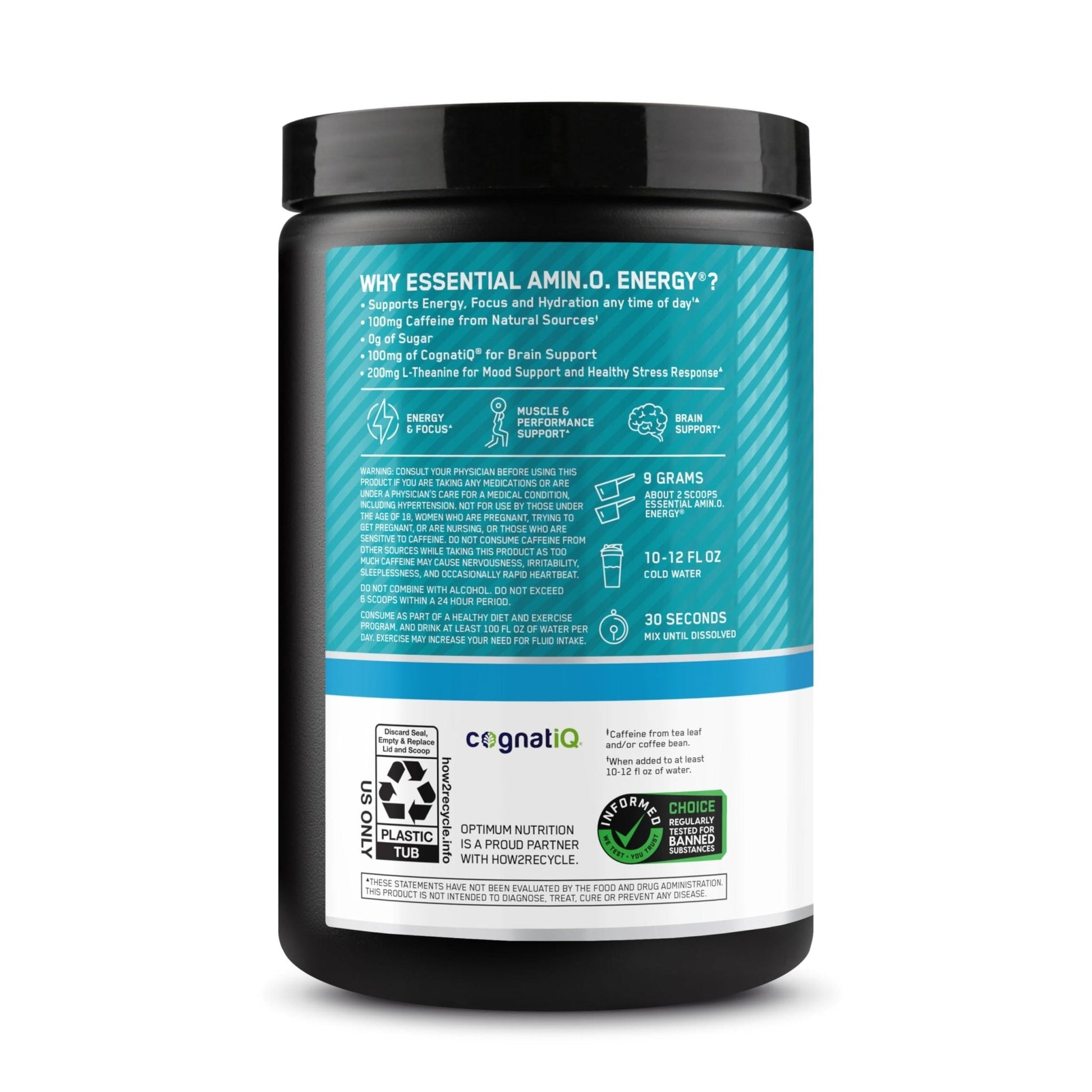 Optimum Nutrition Amino Energy Powder Plus Focus, with BCAA, Electrolytes, and Caffeine, Tropical Lemonade, 30 Servings (Packaging May Vary) - Maple Wellness Supplements