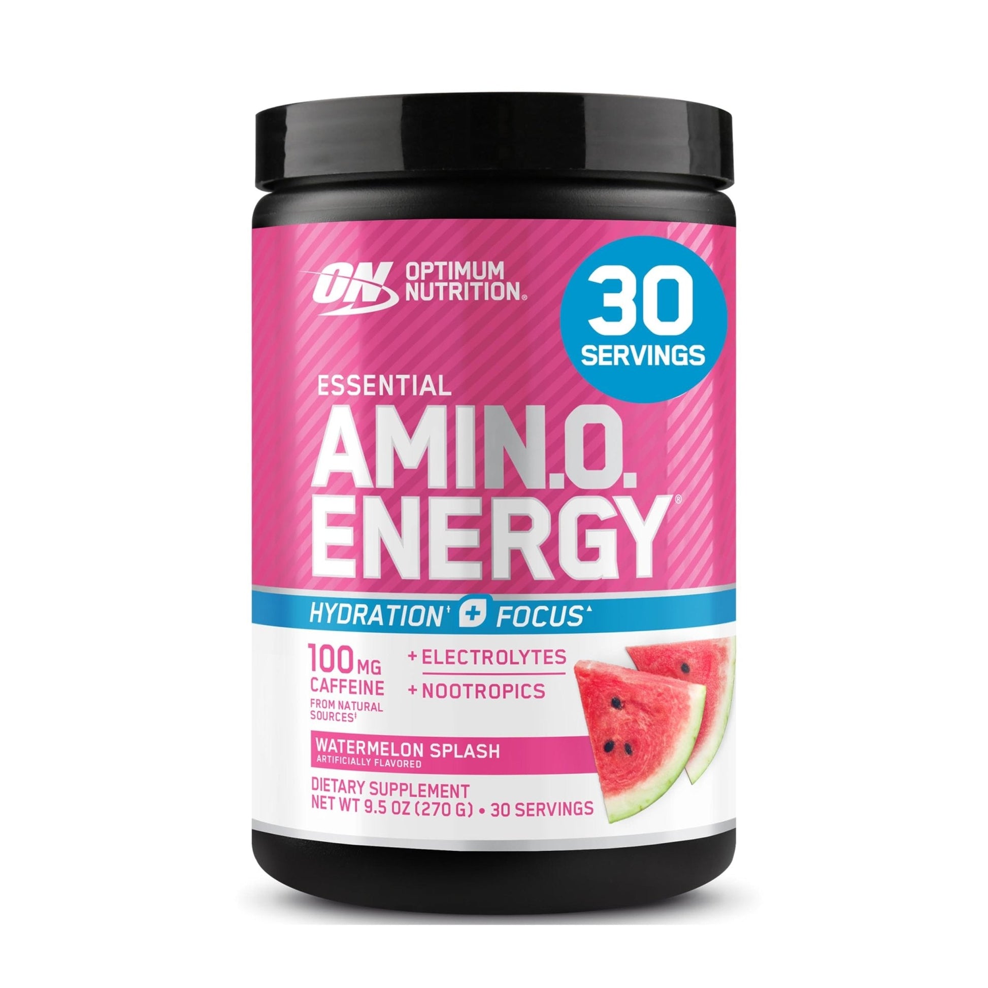 Optimum Nutrition Amino Energy Powder Plus Focus, with BCAA, Electrolytes, and Caffeine, Watermelon, 30 Servings (Packaging May Vary) - Maple Wellness Supplements