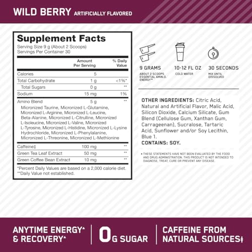 Optimum Nutrition Amino Energy - Pre Workout with Green Tea, BCAA, Amino Acids - Maple Wellness Supplements