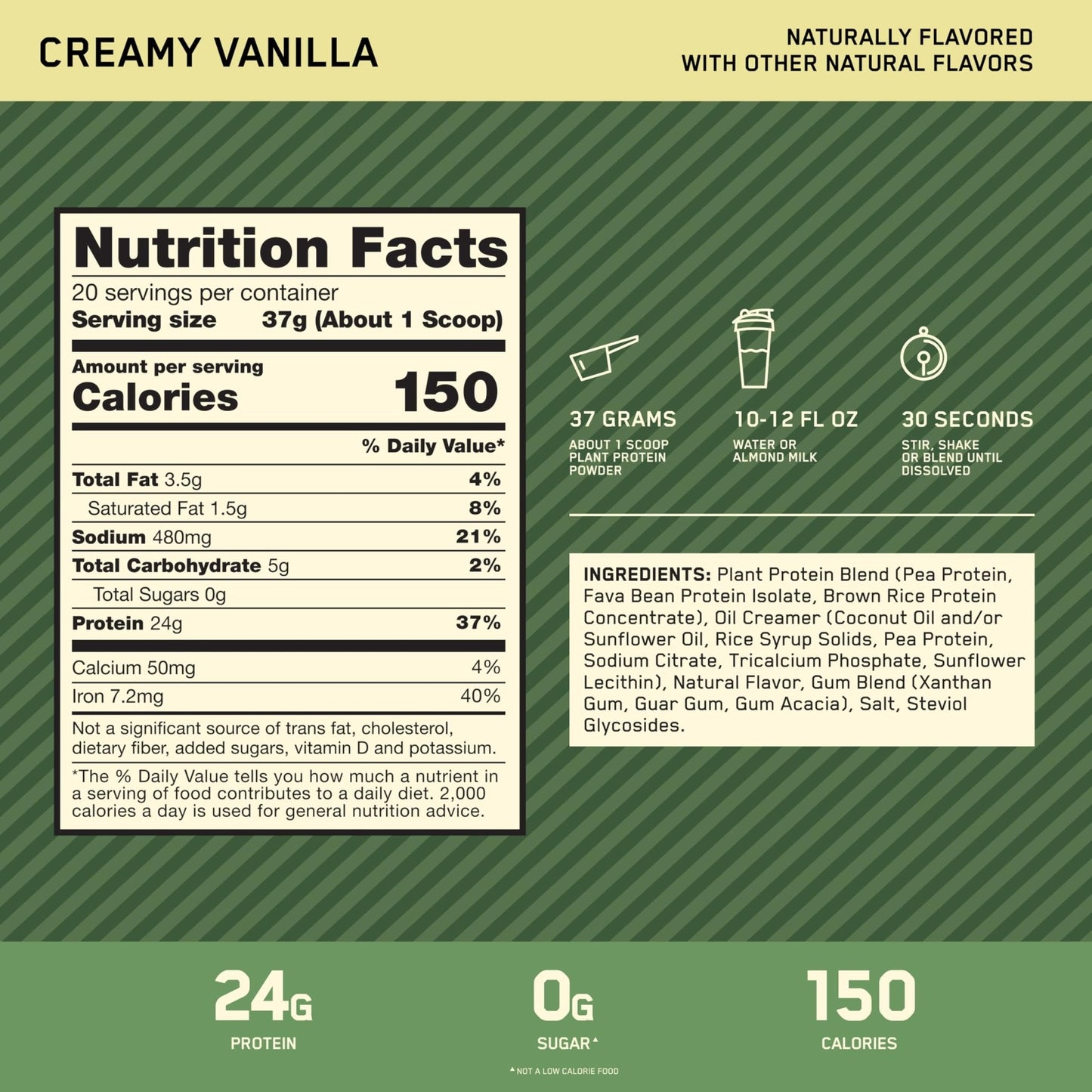 Optimum Nutrition Gold Standard 100% Plant Based Protein Powder, Gluten Free, Vegan Protein for Muscle Support and Recovery with Amino Acids - Creamy Vanilla, 20 Servings (Packaging May Vary) - Maple Wellness Supplements