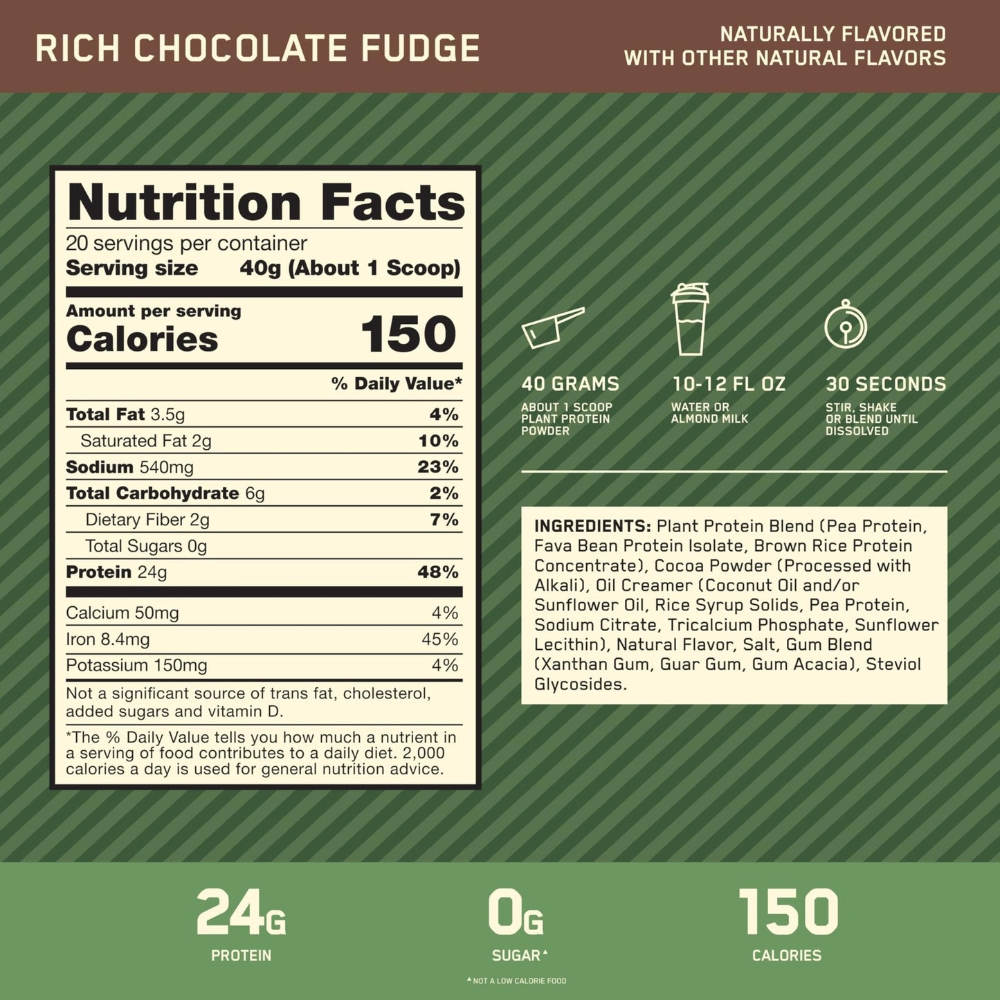 Optimum Nutrition Gold Standard 100% Plant Based Protein Powder, Gluten Free, Vegan Protein for Muscle Support and Recovery with Amino Acids - Rich Chocolate Fudge, 20 Servings (Packaging May Vary) - Maple Wellness Supplements