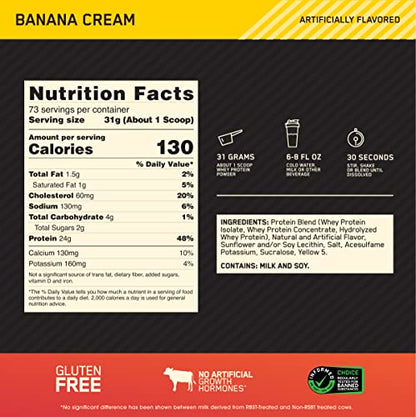 Optimum Nutrition Gold Standard 100% Whey Protein Powder, Banana Cream, 5 Pound - Maple Wellness Supplements