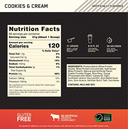 Optimum Nutrition Gold Standard 100% Whey Protein Powder, Cookies & Cream, 5 Pound - Maple Wellness Supplements
