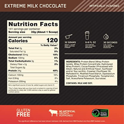 Optimum Nutrition Gold Standard 100% Whey Protein Powder, Extreme Milk Chocolate - Maple Wellness Supplements