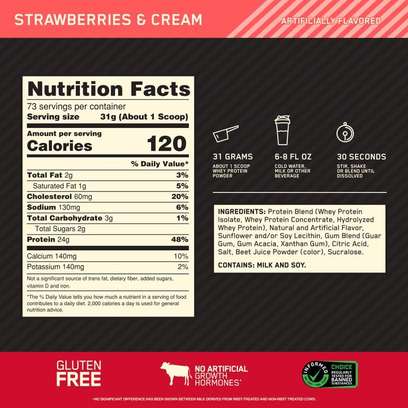 Optimum Nutrition Gold Standard 100% Whey Protein Powder, Strawberries & Cream - Maple Wellness Supplements
