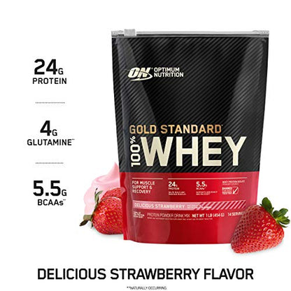 Optimum Nutrition Gold Standard 100% Whey Protein Powder, Strawberry, 1 Pound - Maple Wellness Supplements